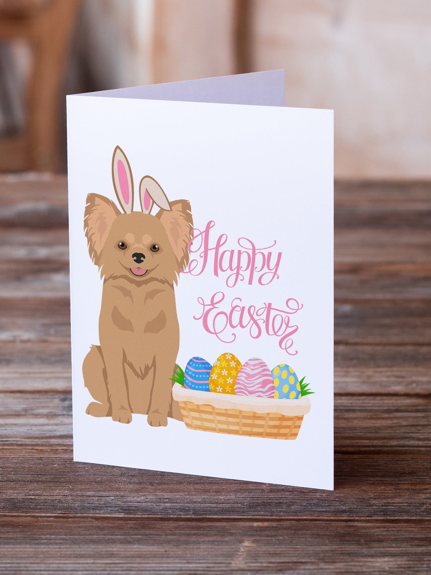 Longhaired Gold Chihuahua Easter Greeting Cards Pack of 8 Blank Cards with Envelopes Whimsical A7 Size 5x7