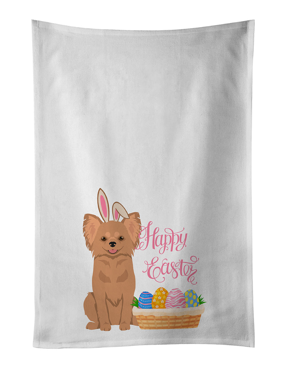 Longhaired Gold Chihuahua Easter Kitchen Towel Set of 2 White Dish Towels Decorative Bathroom Hand towel for Hand, Face, Hair, Yoga, Tea, Dishcloth, 19 X 28", White