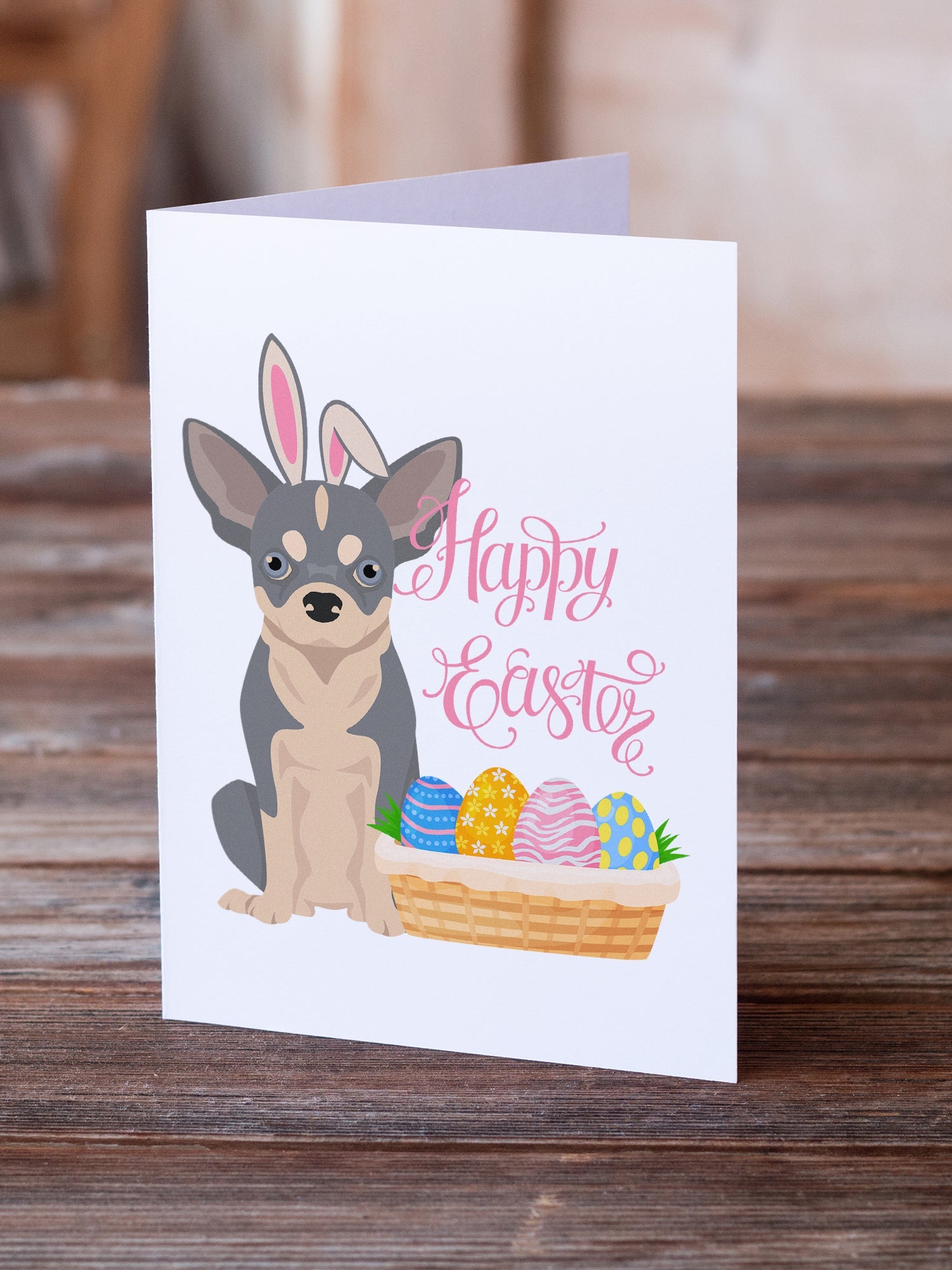 Blue and White Chihuahua Easter Greeting Cards Pack of 8 Blank Cards with Envelopes Whimsical A7 Size 5x7