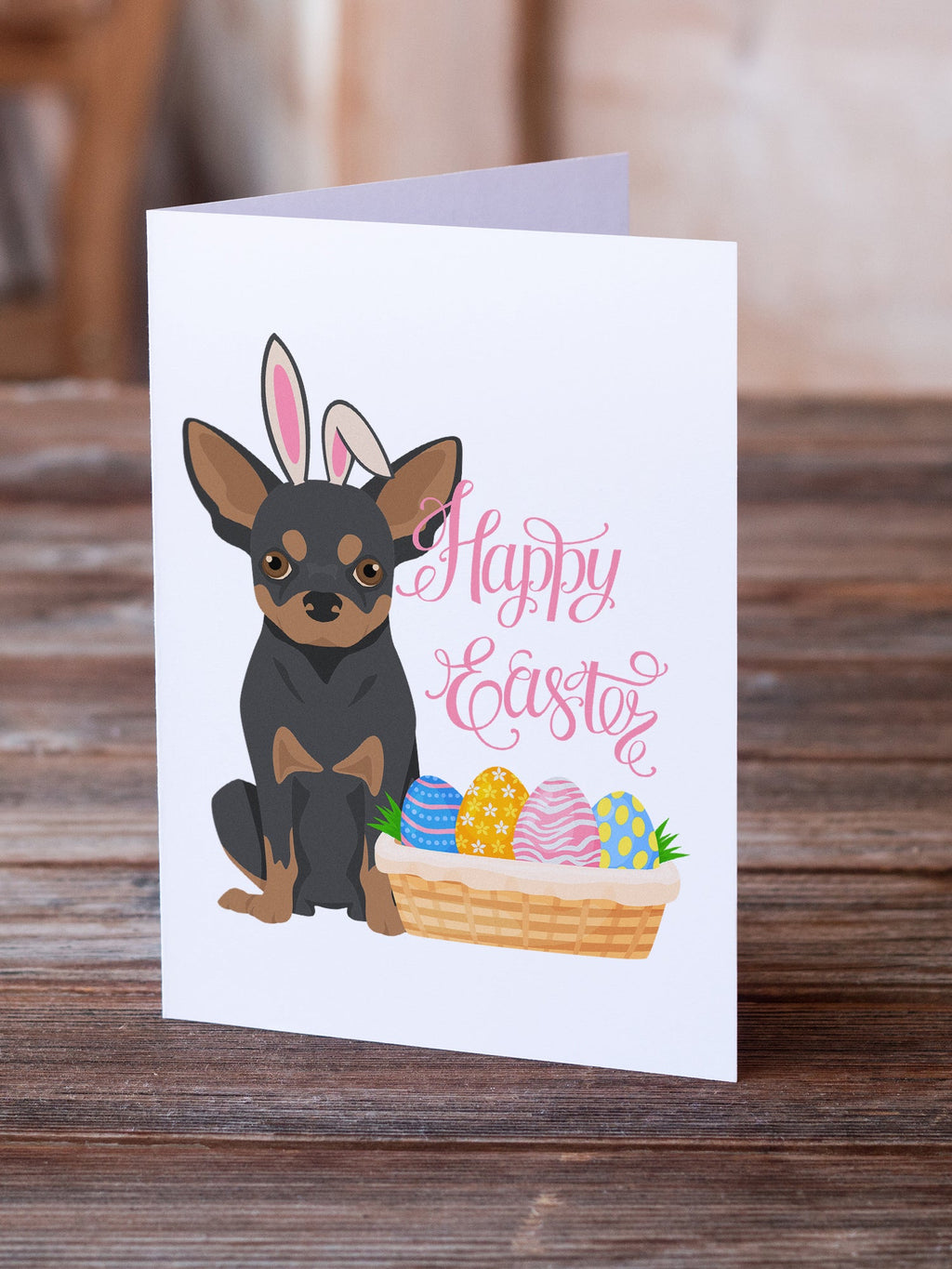 Black and Tan Chihuahua Easter Greeting Cards Pack of 8 Blank Cards with Envelopes Whimsical A7 Size 5x7