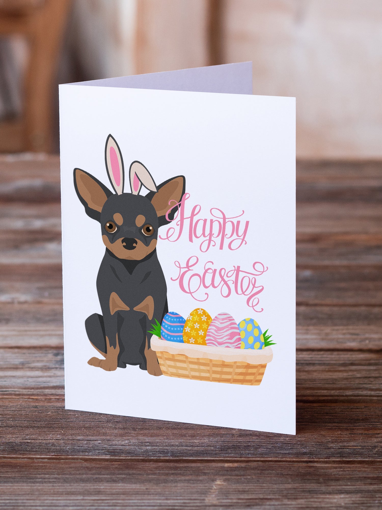 Black and Tan Chihuahua Easter Greeting Cards Pack of 8 Blank Cards with Envelopes Whimsical A7 Size 5x7