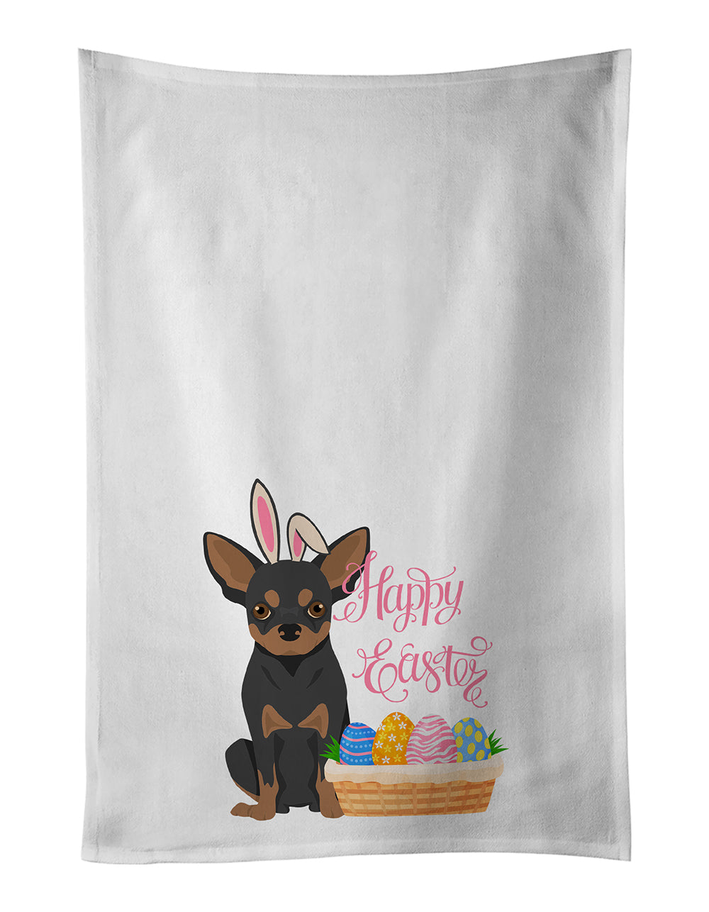 Black and Tan Chihuahua Easter Kitchen Towel Set of 2 White Dish Towels Decorative Bathroom Hand towel for Hand, Face, Hair, Yoga, Tea, Dishcloth, 19 X 28", White