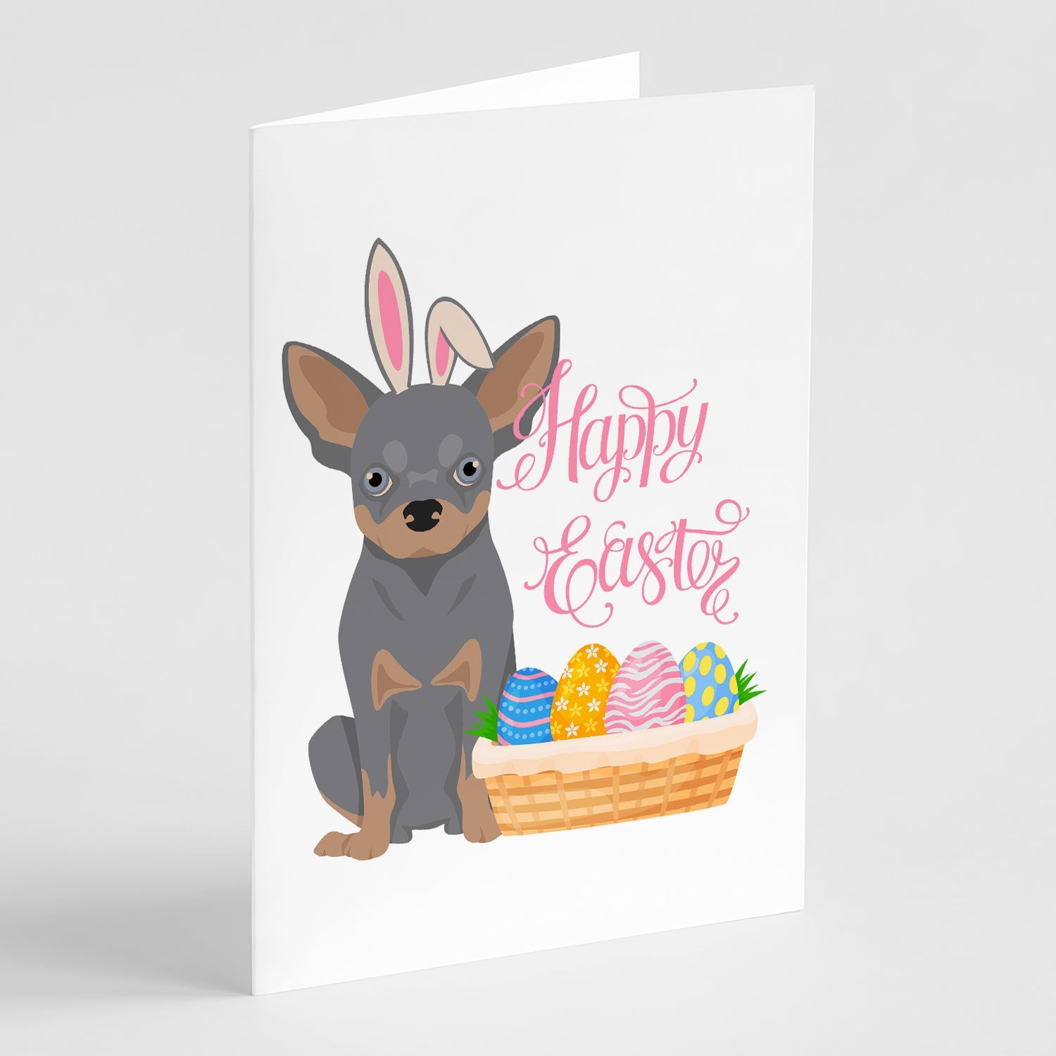 Blue and Tan Chihuahua Easter Greeting Cards Pack of 8 Blank Cards with Envelopes Whimsical A7 Size 5x7