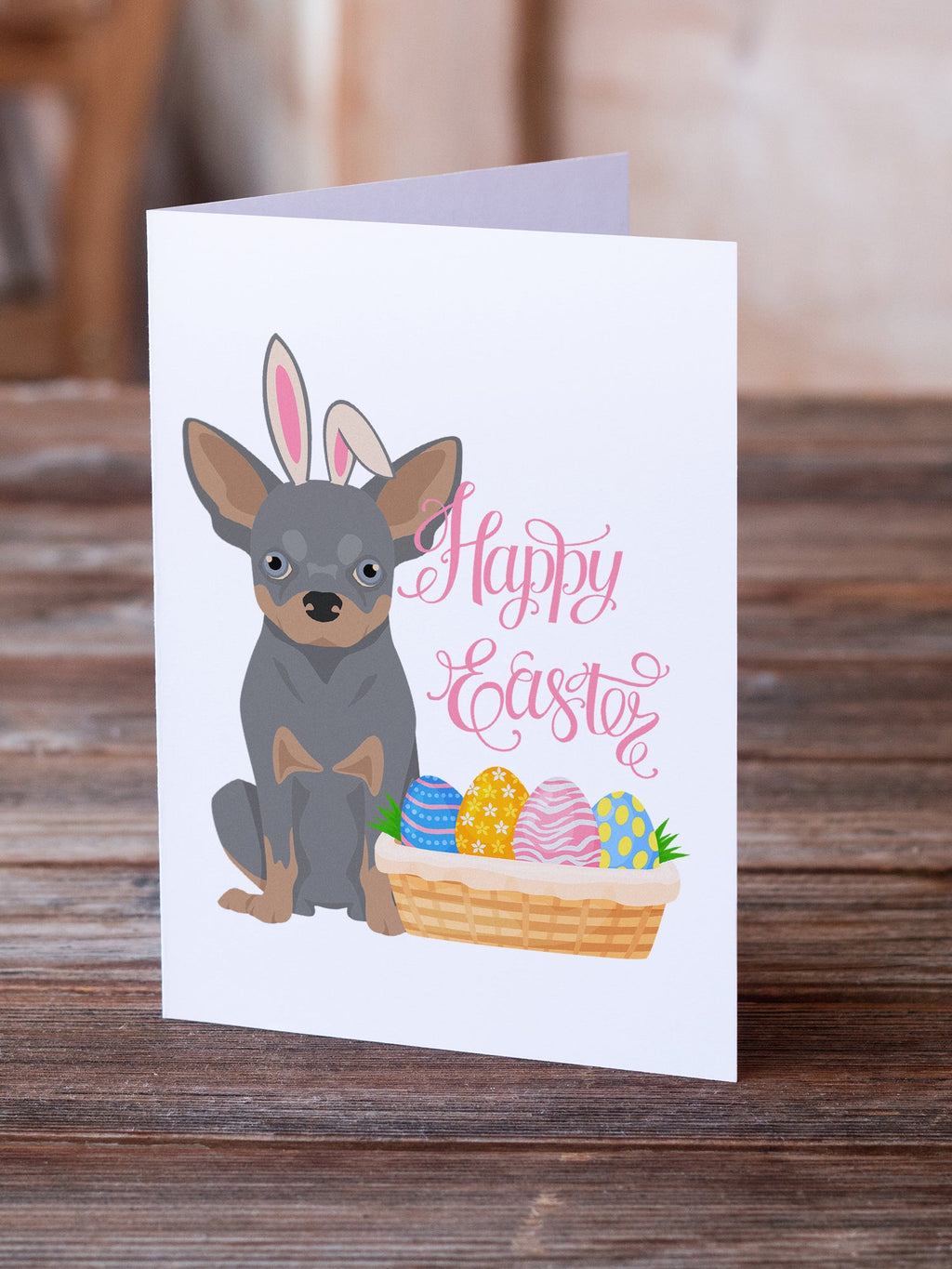 Blue and Tan Chihuahua Easter Greeting Cards Pack of 8 Blank Cards with Envelopes Whimsical A7 Size 5x7