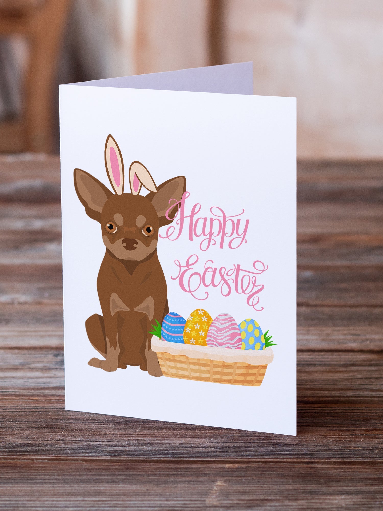 Chocolate and Tan Chihuahua Easter Greeting Cards Pack of 8 Blank Cards with Envelopes Whimsical A7 Size 5x7