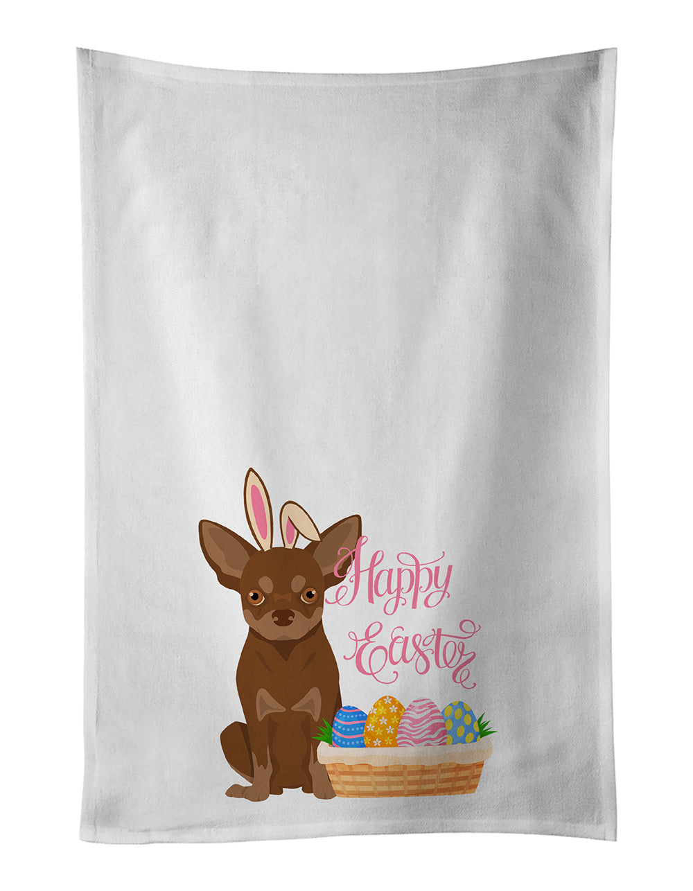 Chocolate and Tan Chihuahua Easter Kitchen Towel Set of 2 White Dish Towels Decorative Bathroom Hand towel for Hand, Face, Hair, Yoga, Tea, Dishcloth, 19 X 28", White