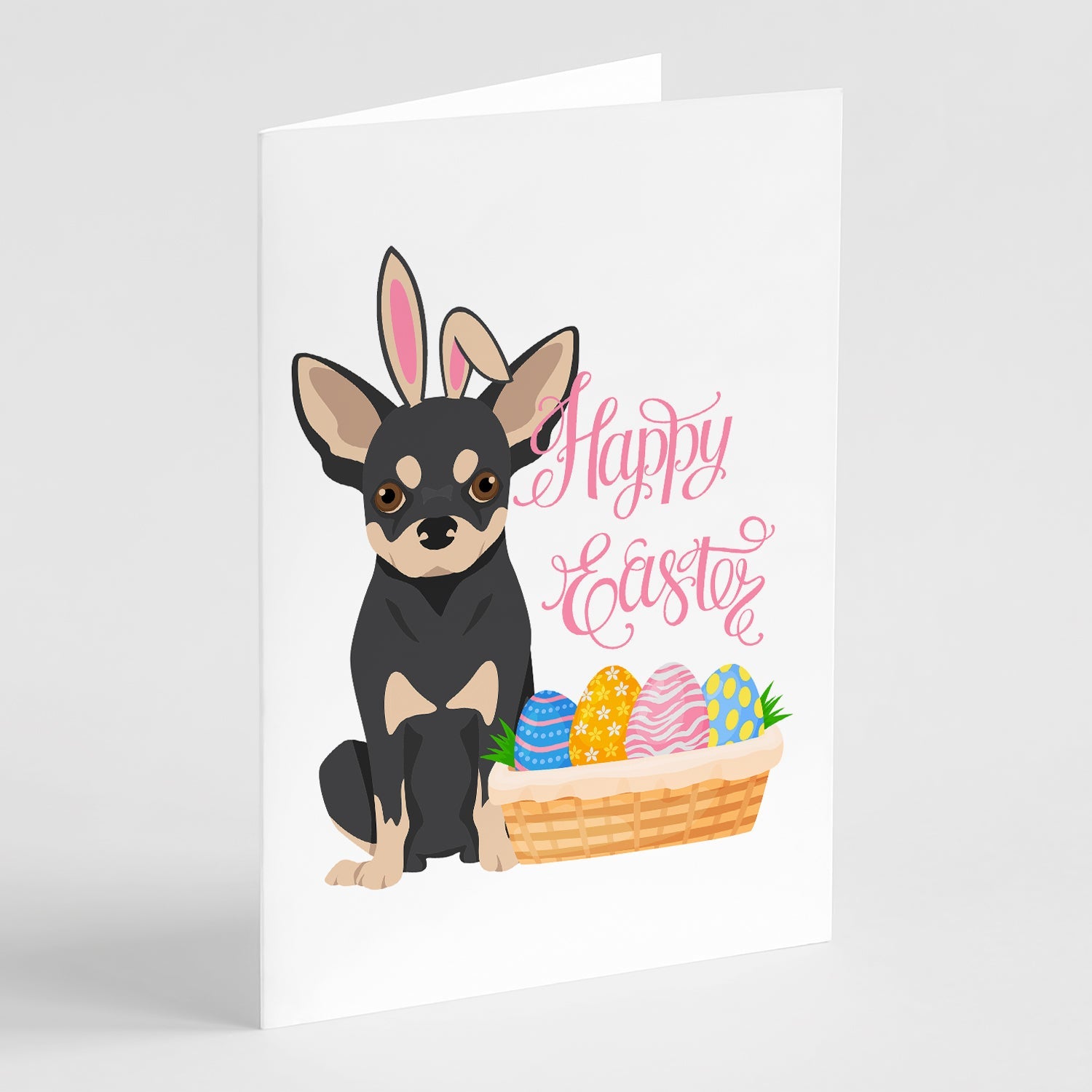 Black and Cream Chihuahua Easter Greeting Cards Pack of 8 Blank Cards with Envelopes Whimsical A7 Size 5x7