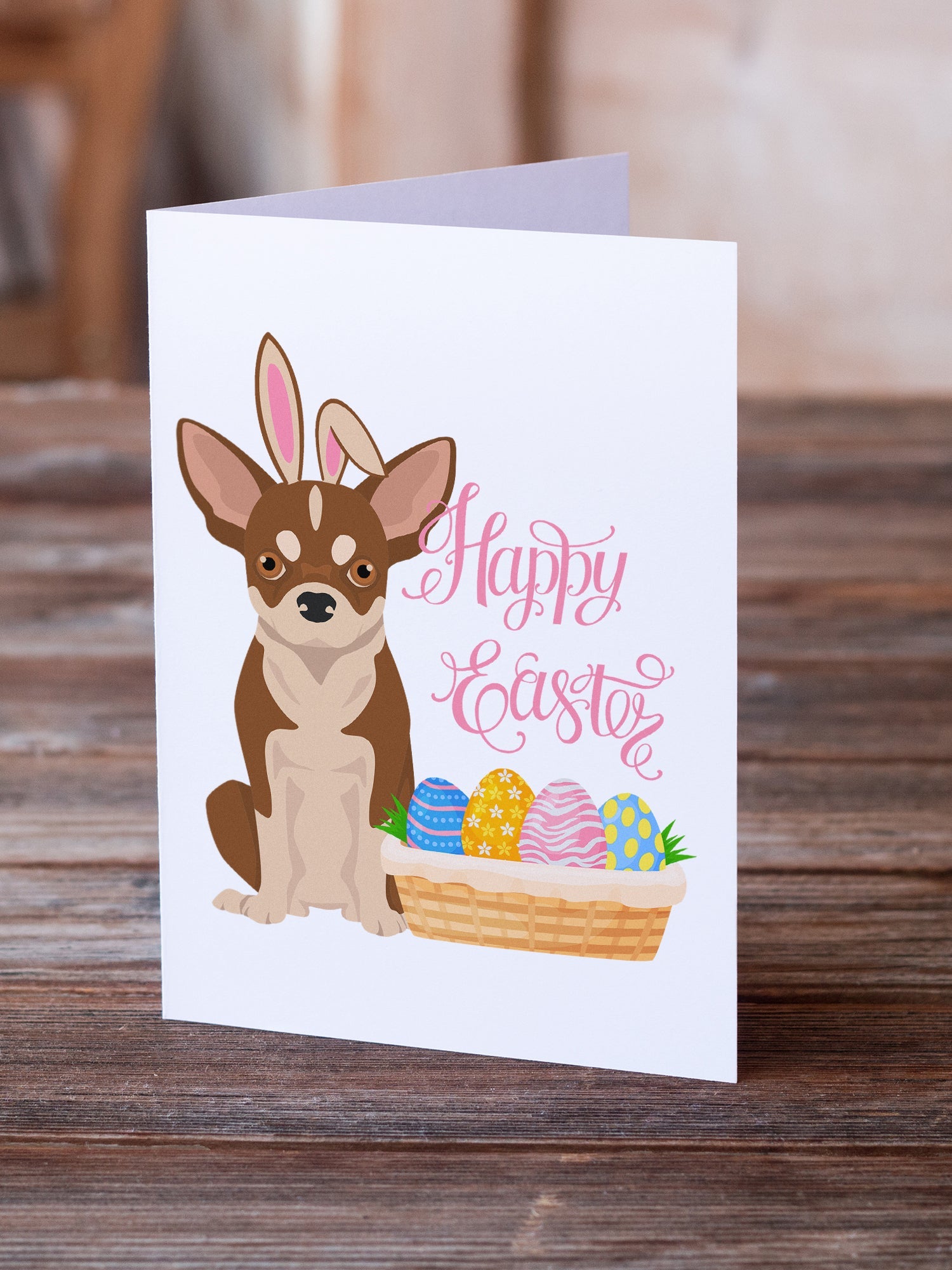 Red and White Chihuahua Easter Greeting Cards Pack of 8 Blank Cards with Envelopes Whimsical A7 Size 5x7