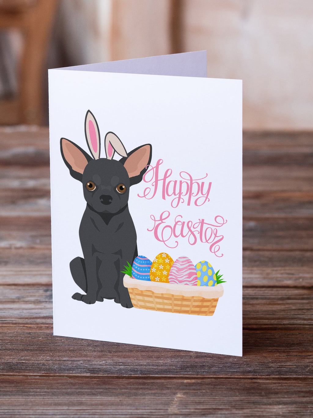 Black Chihuahua Easter Greeting Cards Pack of 8 Blank Cards with Envelopes Whimsical A7 Size 5x7