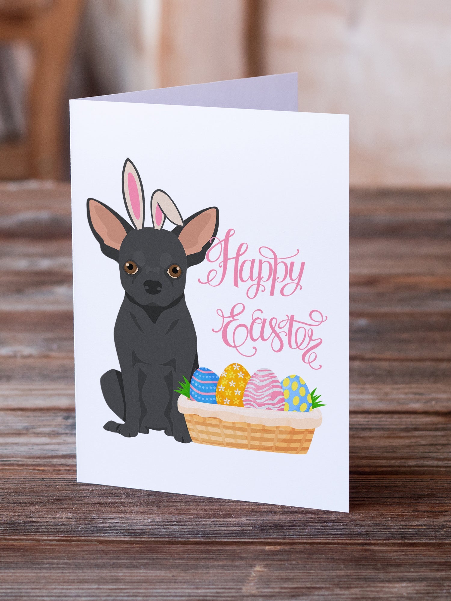 Black Chihuahua Easter Greeting Cards Pack of 8 Blank Cards with Envelopes Whimsical A7 Size 5x7