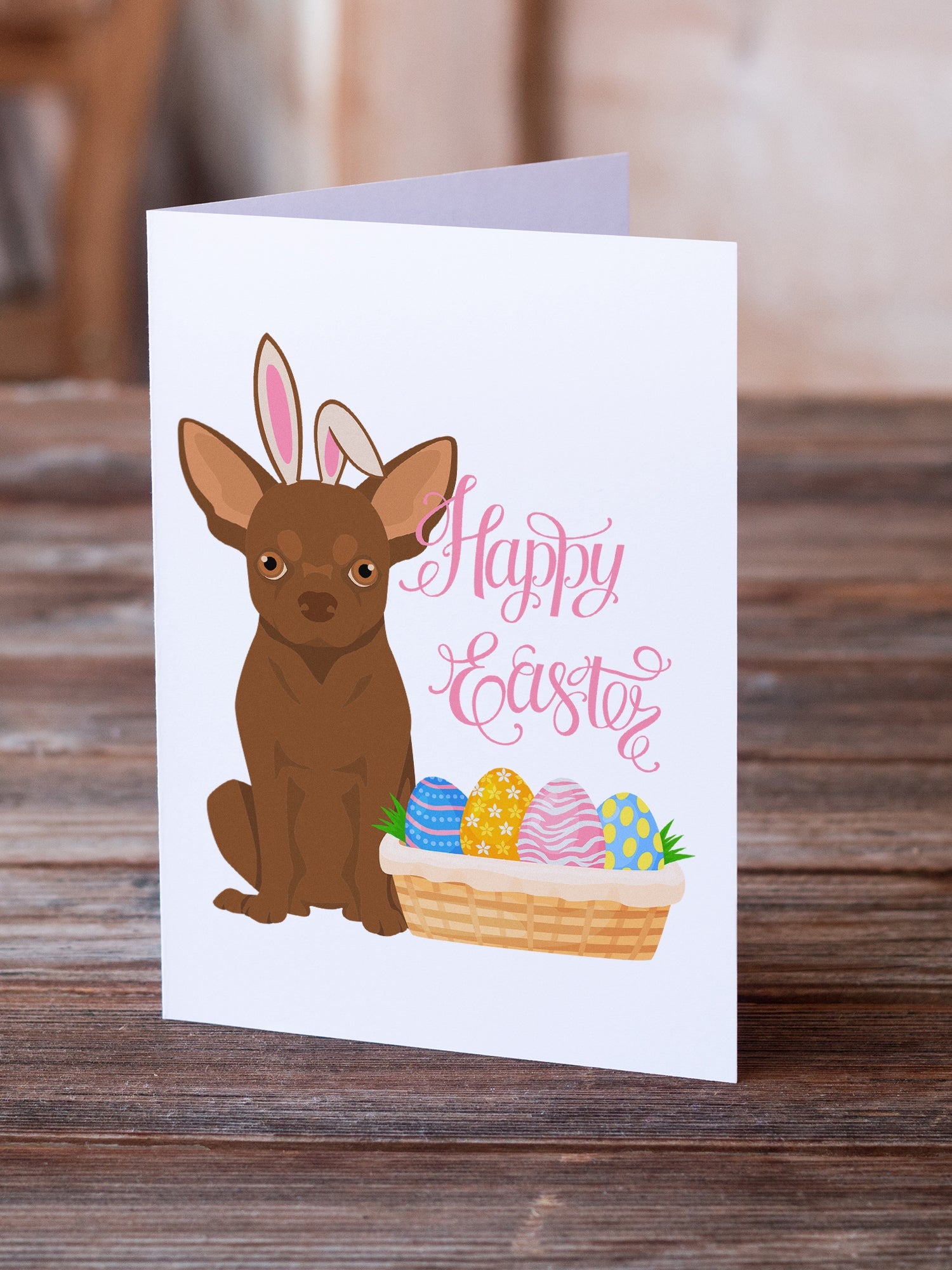 Chocolate Chihuahua Easter Greeting Cards Pack of 8 Blank Cards with Envelopes Whimsical A7 Size 5x7