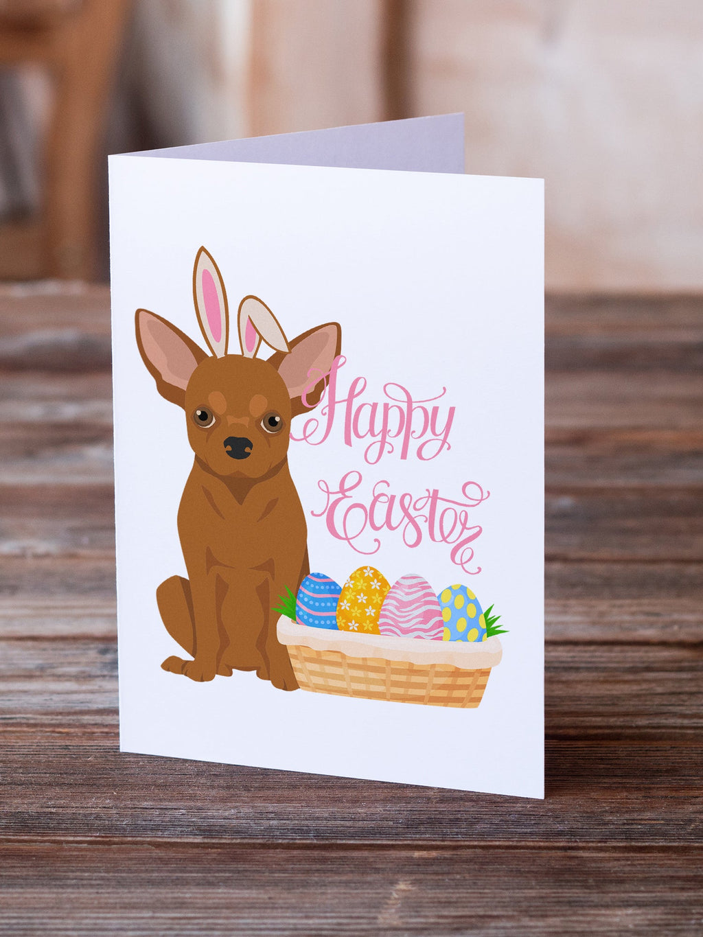 Red Chihuahua Easter Greeting Cards Pack of 8 Blank Cards with Envelopes Whimsical A7 Size 5x7