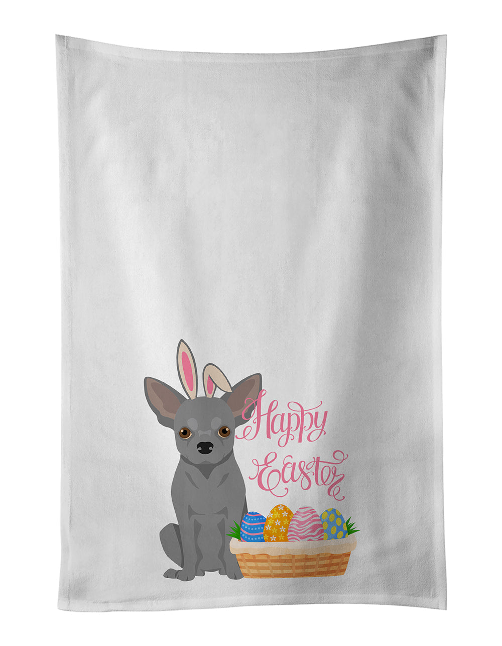 Silver Chihuahua Easter Kitchen Towel Set of 2 White Dish Towels Decorative Bathroom Hand towel for Hand, Face, Hair, Yoga, Tea, Dishcloth, 19 X 28", White