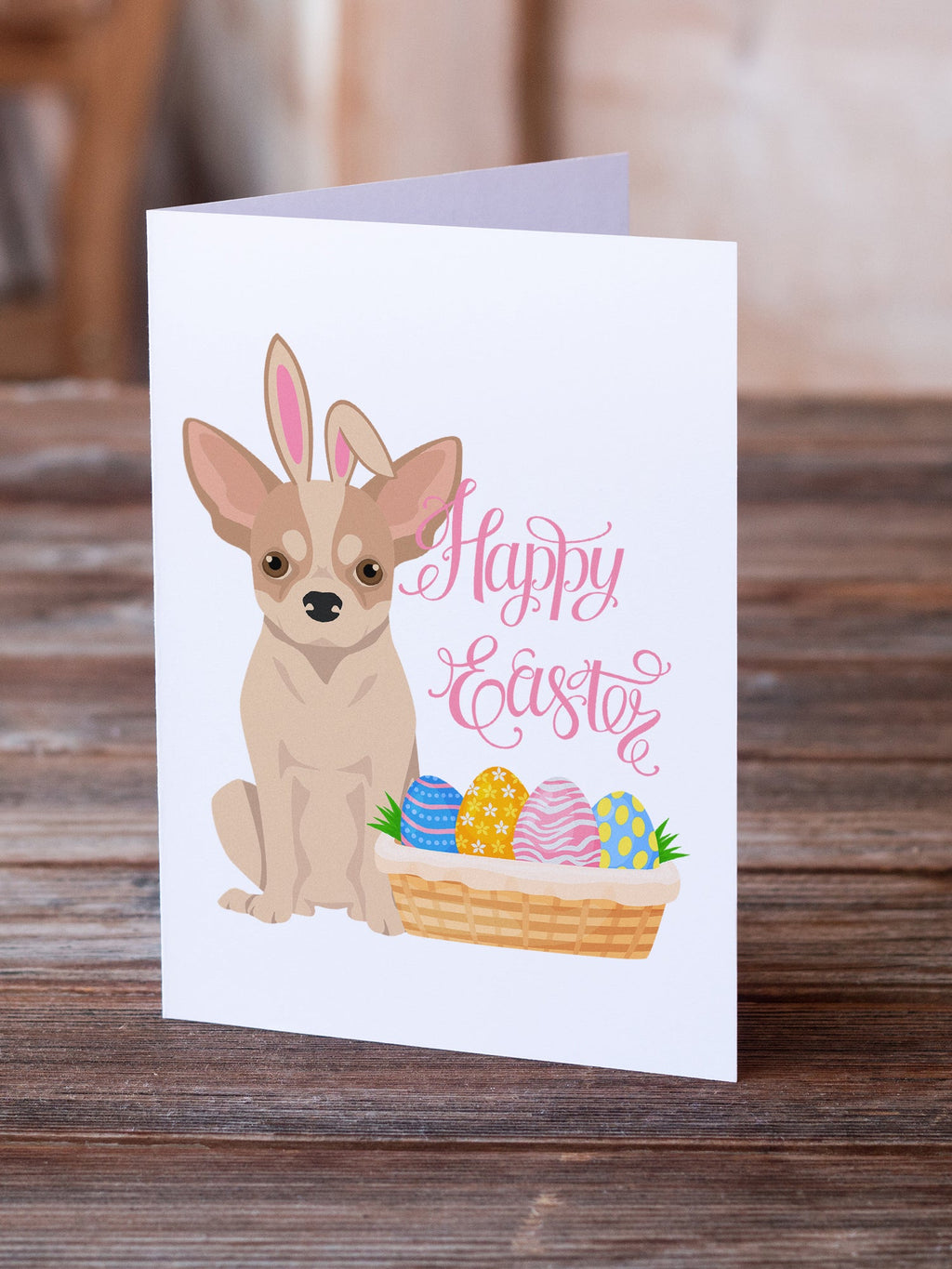 Fawn and White Chihuahua Easter Greeting Cards Pack of 8 Blank Cards with Envelopes Whimsical A7 Size 5x7