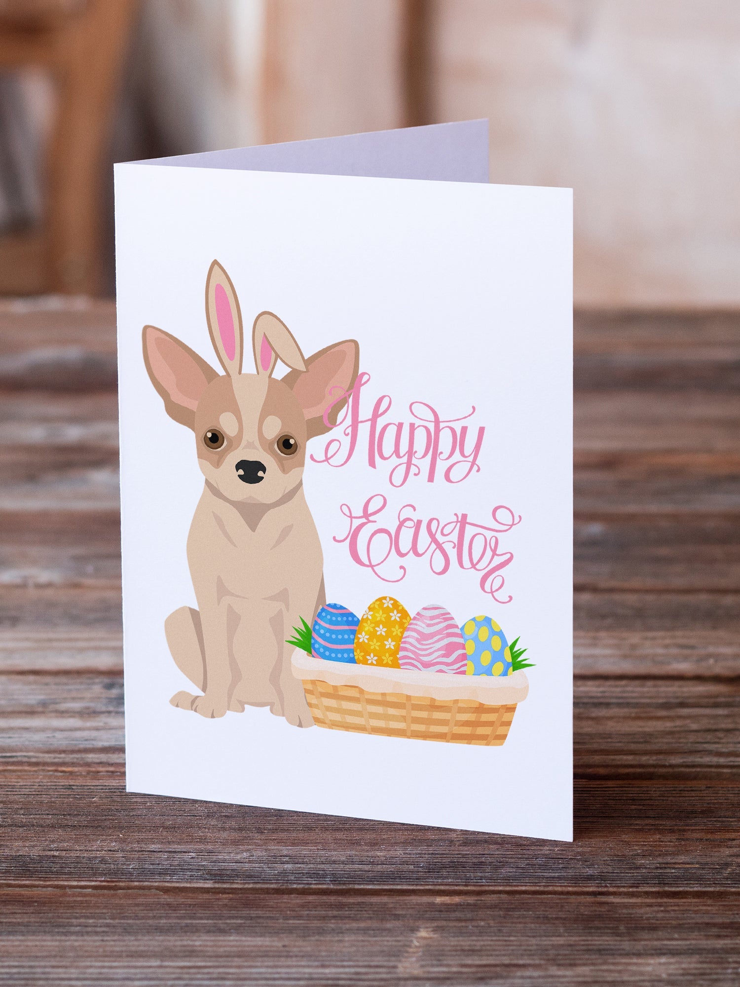Fawn and White Chihuahua Easter Greeting Cards Pack of 8 Blank Cards with Envelopes Whimsical A7 Size 5x7