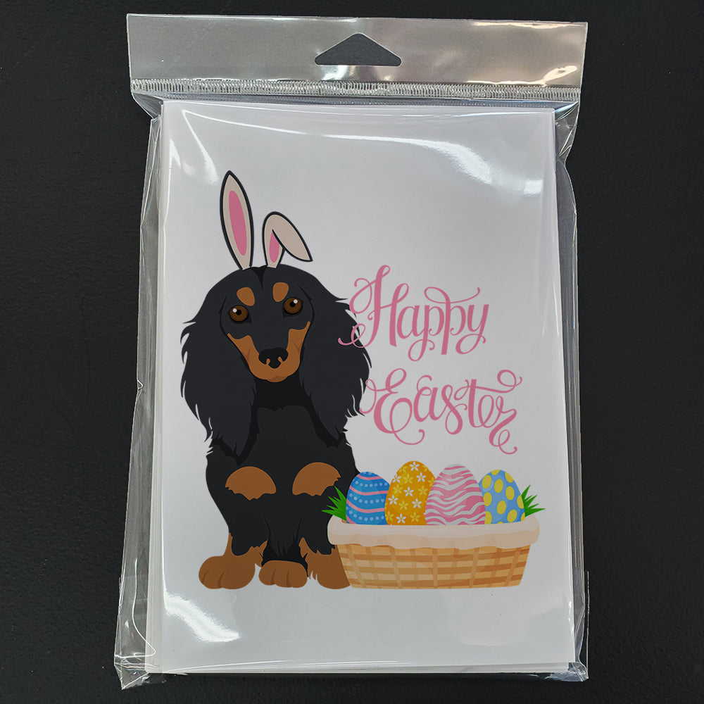Longhair Black and Tan Dachshund Easter Greeting Cards Pack of 8 Blank Cards with Envelopes Whimsical A7 Size 5x7