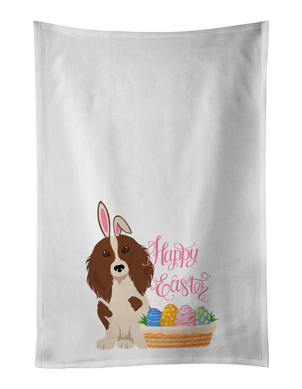 Longhair Red Pedbald Dachshund Easter Kitchen Towel Set of 2 White Dish Towels Decorative Bathroom Hand towel for Hand, Face, Hair, Yoga, Tea, Dishcloth, 19 X 28", White