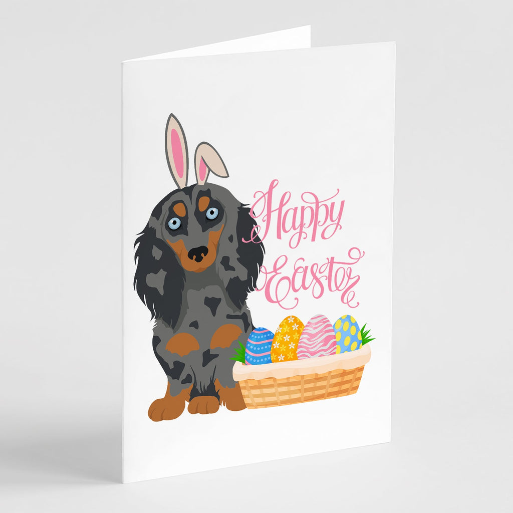 Longhair Blue and Tan Dapple Dachshund Easter Greeting Cards Pack of 8 Blank Cards with Envelopes Whimsical A7 Size 5x7