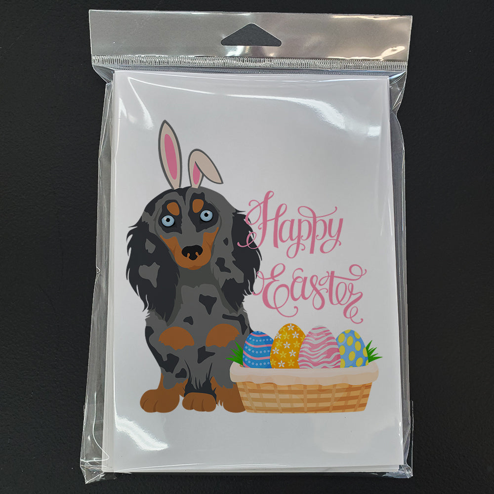 Longhair Blue and Tan Dapple Dachshund Easter Greeting Cards Pack of 8 Blank Cards with Envelopes Whimsical A7 Size 5x7
