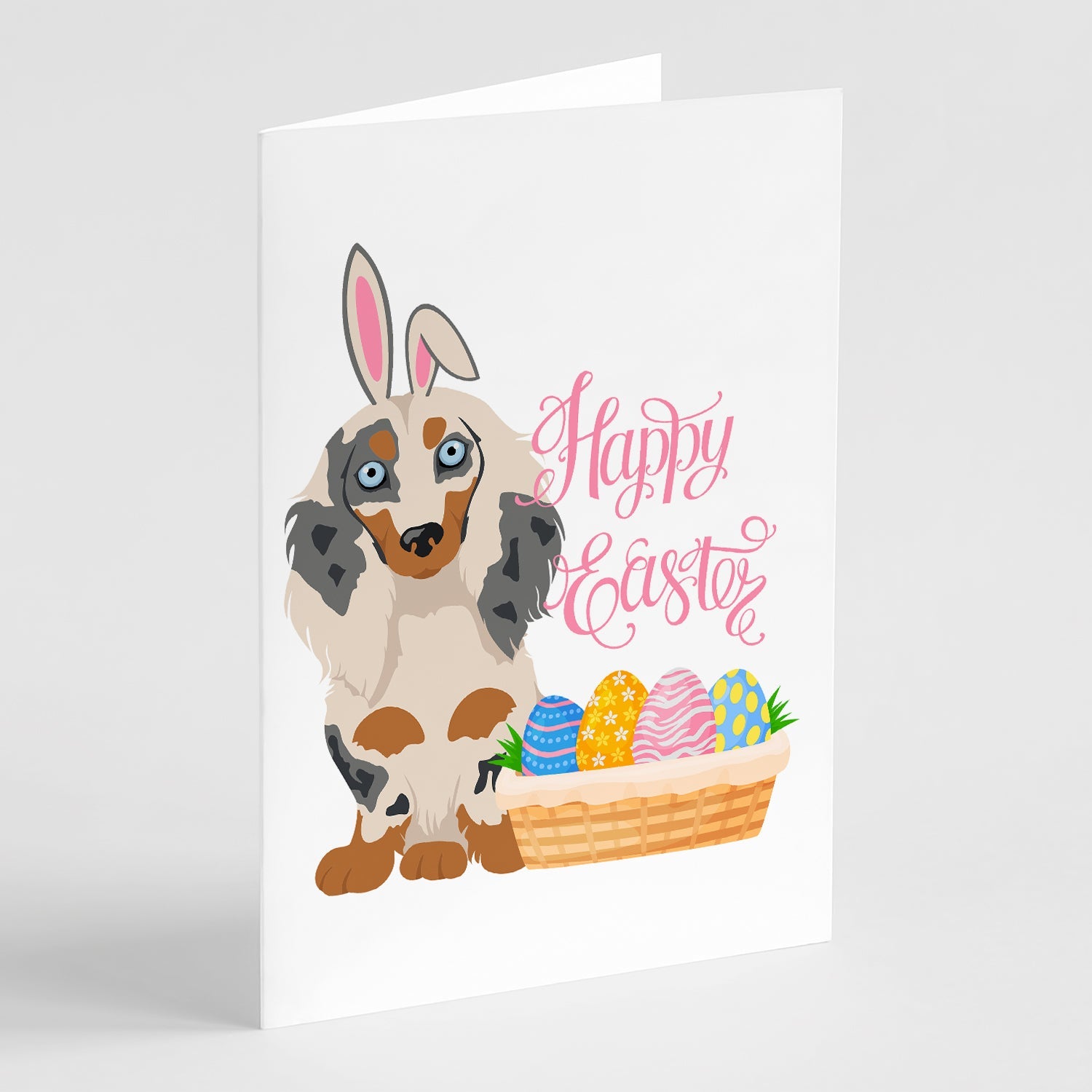 Longhair Cream Dapple Dachshund Easter Greeting Cards Pack of 8 Blank Cards with Envelopes Whimsical A7 Size 5x7