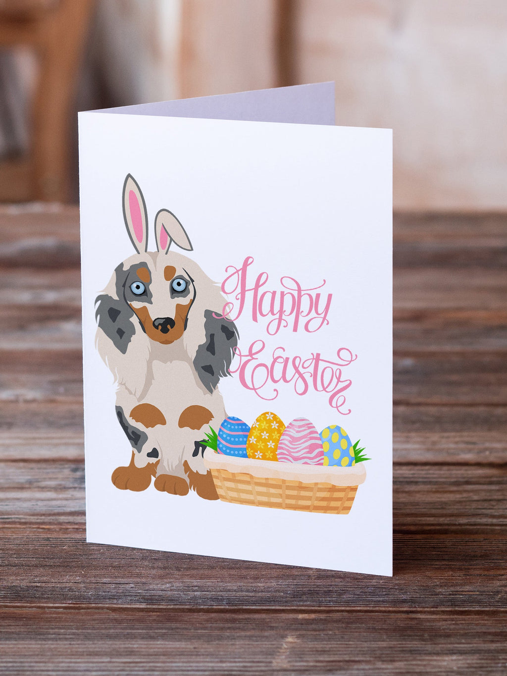Longhair Cream Dapple Dachshund Easter Greeting Cards Pack of 8 Blank Cards with Envelopes Whimsical A7 Size 5x7