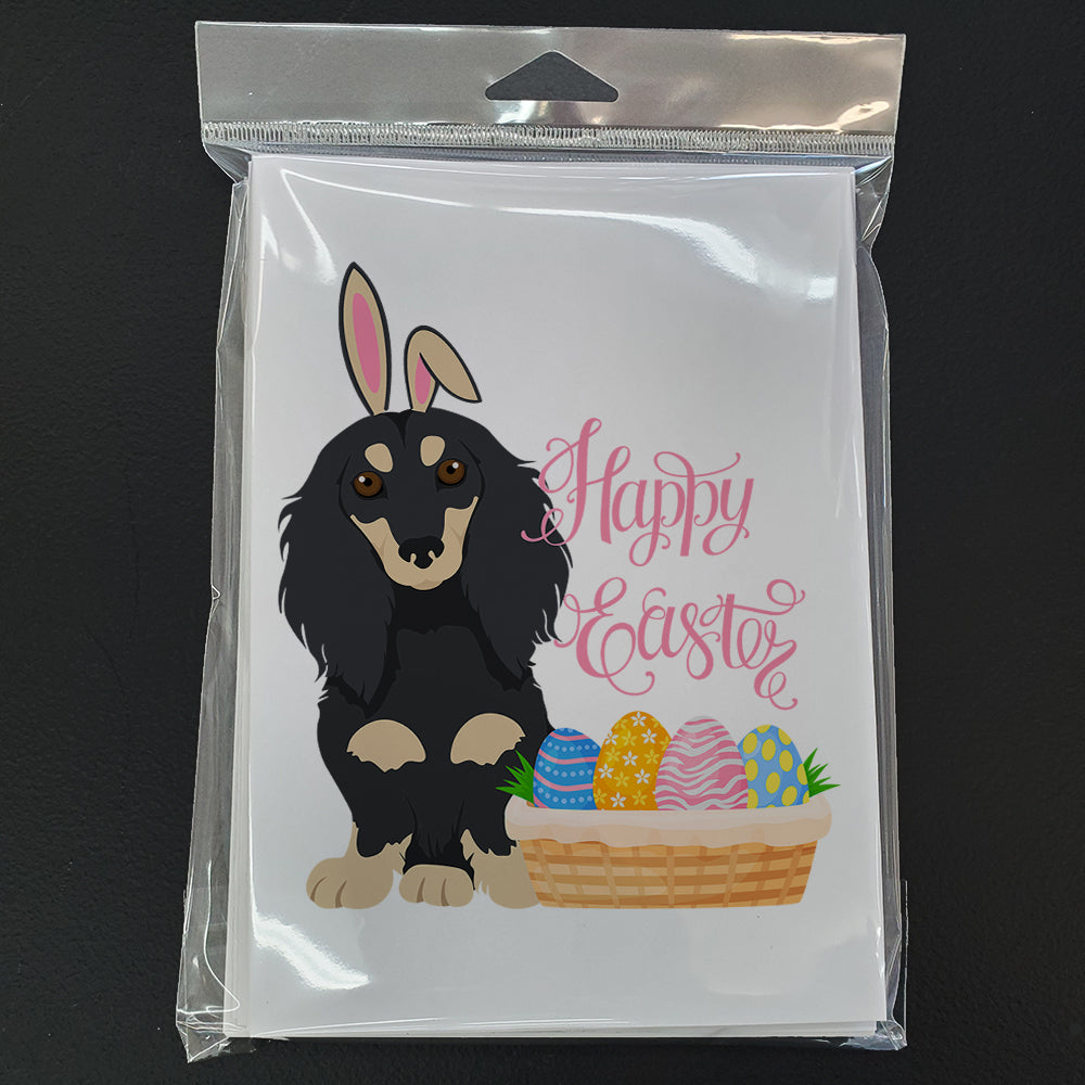 Longhair Black and Cream Dachshund Easter Greeting Cards Pack of 8 Blank Cards with Envelopes Whimsical A7 Size 5x7