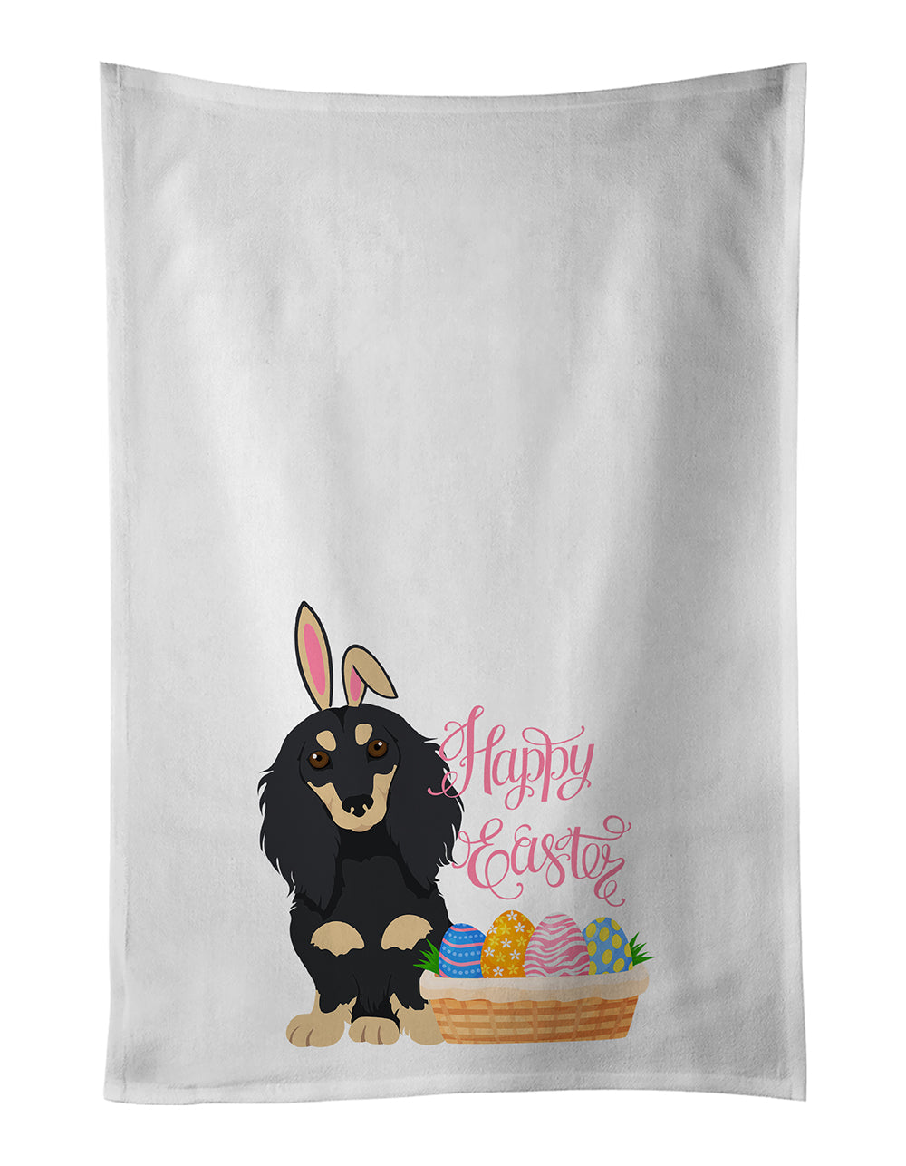 Longhair Black and Cream Dachshund Easter Kitchen Towel Set of 2 White Dish Towels Decorative Bathroom Hand towel for Hand, Face, Hair, Yoga, Tea, Dishcloth, 19 X 28", White