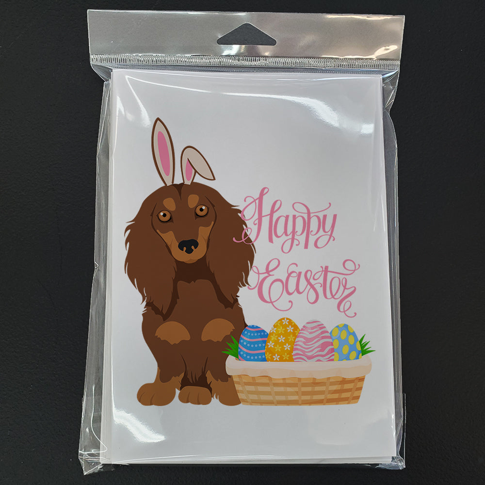 Longhair Chocolate and Tan Dachshund Easter Greeting Cards Pack of 8 Blank Cards with Envelopes Whimsical A7 Size 5x7