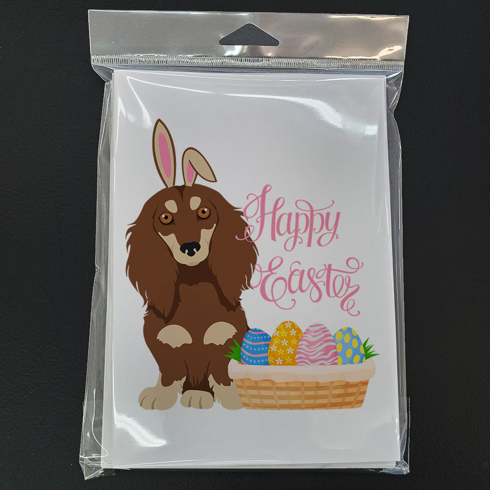 Longhair Chocolate and Cream Dachshund Easter Greeting Cards Pack of 8 Blank Cards with Envelopes Whimsical A7 Size 5x7