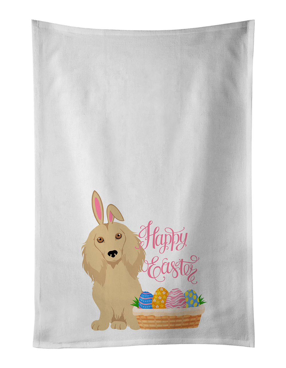 Longhair Cream Dachshund Easter Kitchen Towel Set of 2 White Dish Towels Decorative Bathroom Hand towel for Hand, Face, Hair, Yoga, Tea, Dishcloth, 19 X 28", White