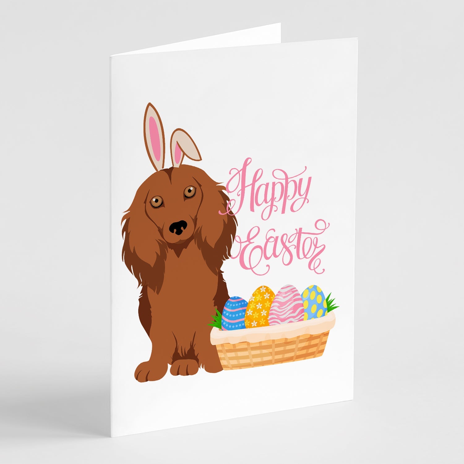 Longhair Red Dachshund Easter Greeting Cards Pack of 8 Blank Cards with Envelopes Whimsical A7 Size 5x7