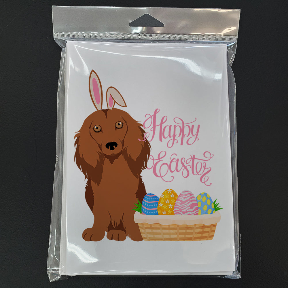 Longhair Red Dachshund Easter Greeting Cards Pack of 8 Blank Cards with Envelopes Whimsical A7 Size 5x7