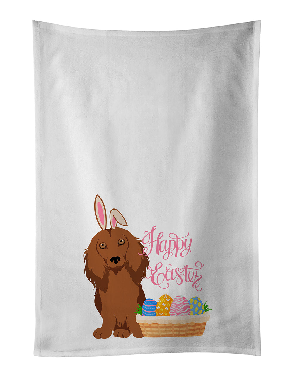 Longhair Red Dachshund Easter Kitchen Towel Set of 2 White Dish Towels Decorative Bathroom Hand towel for Hand, Face, Hair, Yoga, Tea, Dishcloth, 19 X 28", White