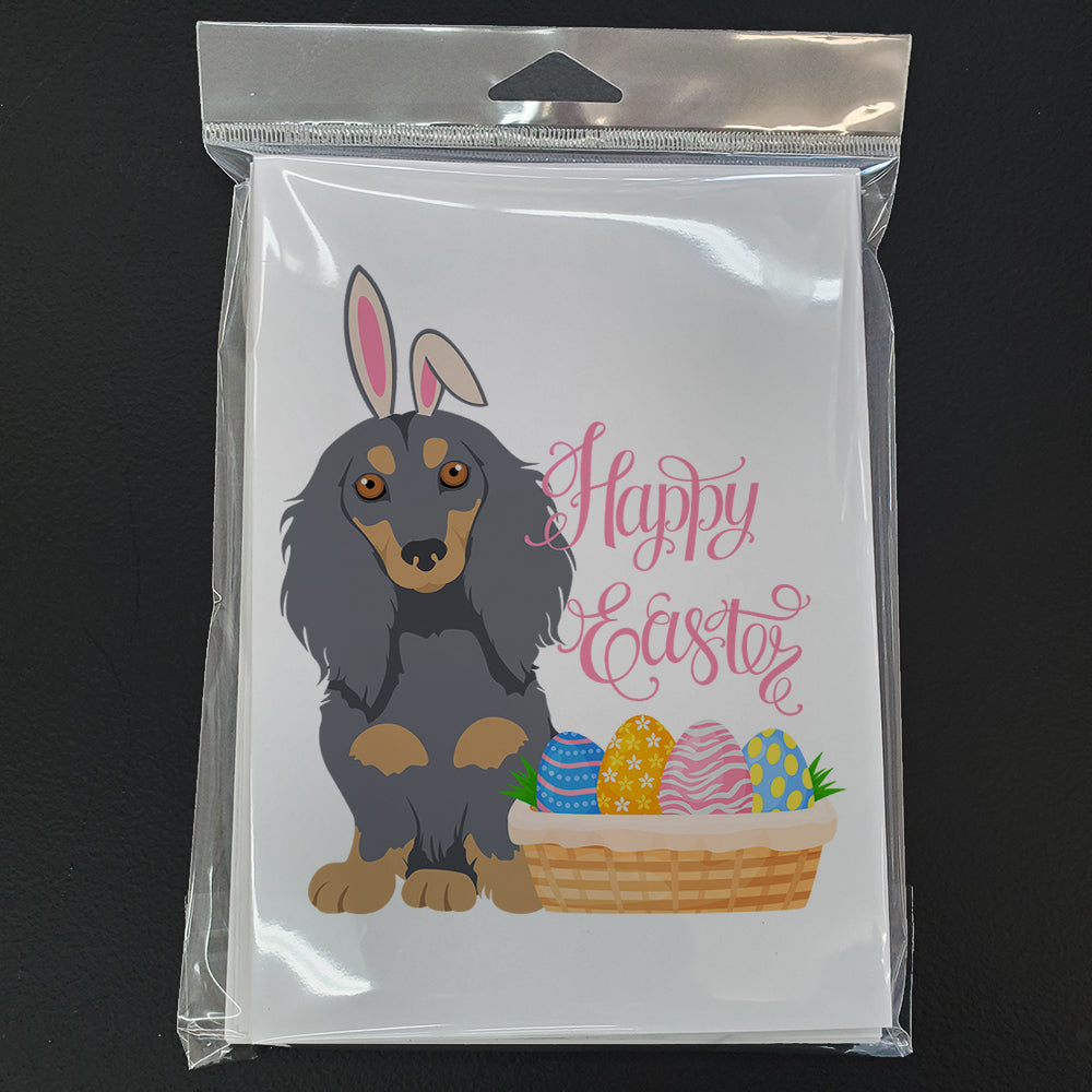 Longhair Blue and Tan Dachshund Easter Greeting Cards Pack of 8 Blank Cards with Envelopes Whimsical A7 Size 5x7