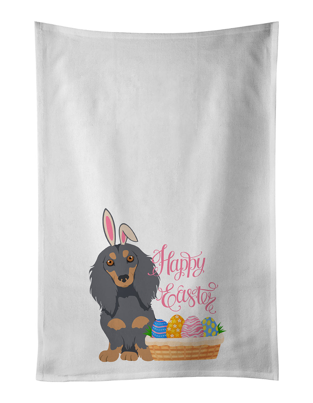 Longhair Blue and Tan Dachshund Easter Kitchen Towel Set of 2 White Dish Towels Decorative Bathroom Hand towel for Hand, Face, Hair, Yoga, Tea, Dishcloth, 19 X 28", White