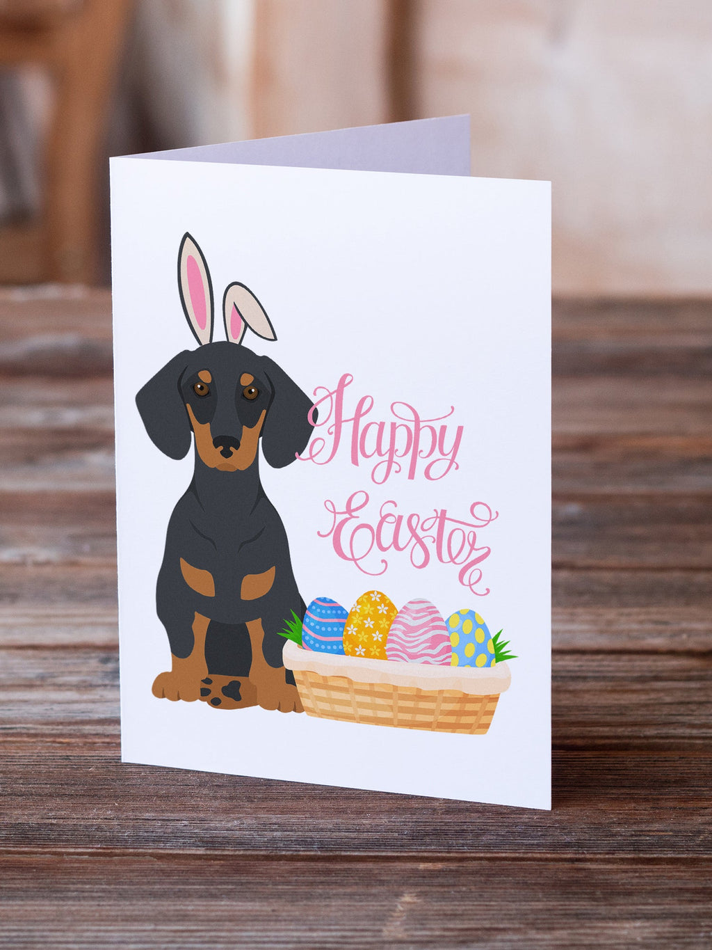 Black and Tan Dachshund Easter Greeting Cards Pack of 8 Blank Cards with Envelopes Whimsical A7 Size 5x7