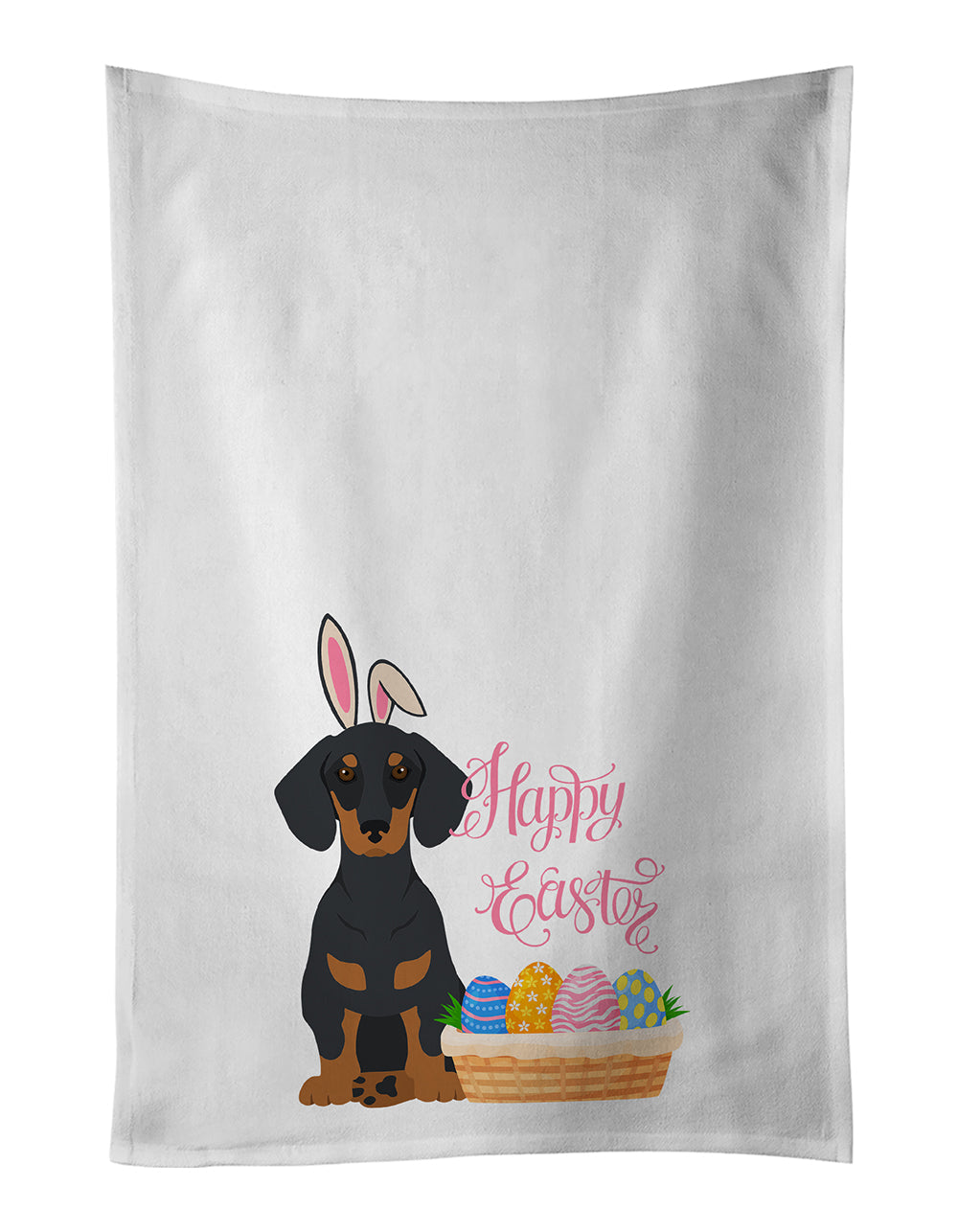 Black and Tan Dachshund Easter Kitchen Towel Set of 2 White Dish Towels Decorative Bathroom Hand towel for Hand, Face, Hair, Yoga, Tea, Dishcloth, 19 X 28", White