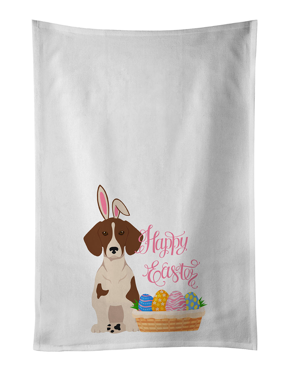Red Piebald Dachshund Easter Kitchen Towel Set of 2 White Dish Towels Decorative Bathroom Hand towel for Hand, Face, Hair, Yoga, Tea, Dishcloth, 19 X 28", White