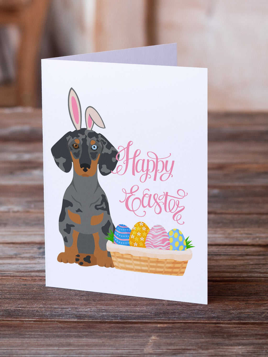 Black Dapple Dachshund Easter Greeting Cards Pack of 8 Blank Cards with Envelopes Whimsical A7 Size 5x7