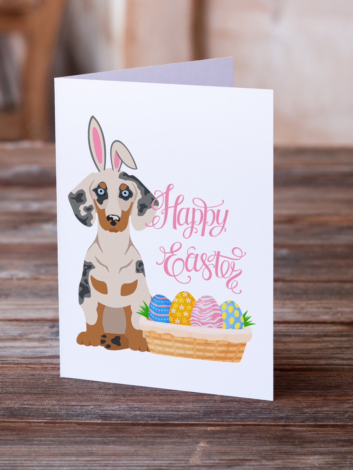 Cream Dapple Dachshund Easter Greeting Cards Pack of 8 Blank Cards with Envelopes Whimsical A7 Size 5x7