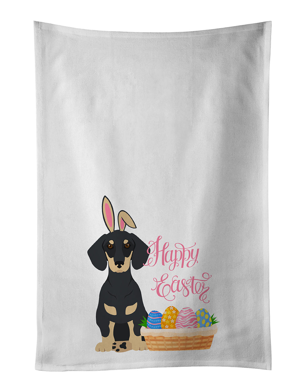 Black and Cream Dachshund Easter Kitchen Towel Set of 2 White Dish Towels Decorative Bathroom Hand towel for Hand, Face, Hair, Yoga, Tea, Dishcloth, 19 X 28", White