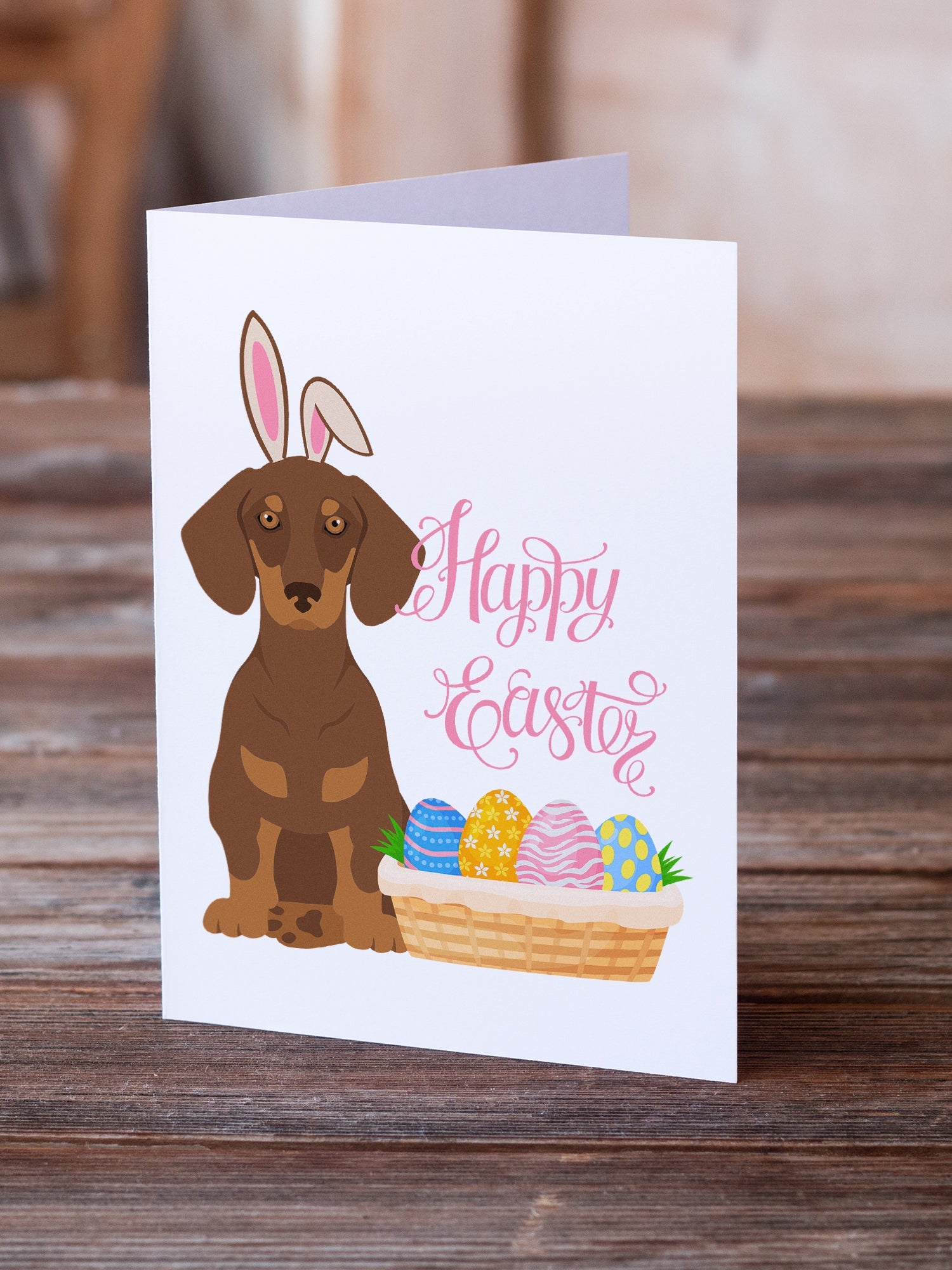 Chocolate and Tan Dachshund Easter Greeting Cards Pack of 8 Blank Cards with Envelopes Whimsical A7 Size 5x7