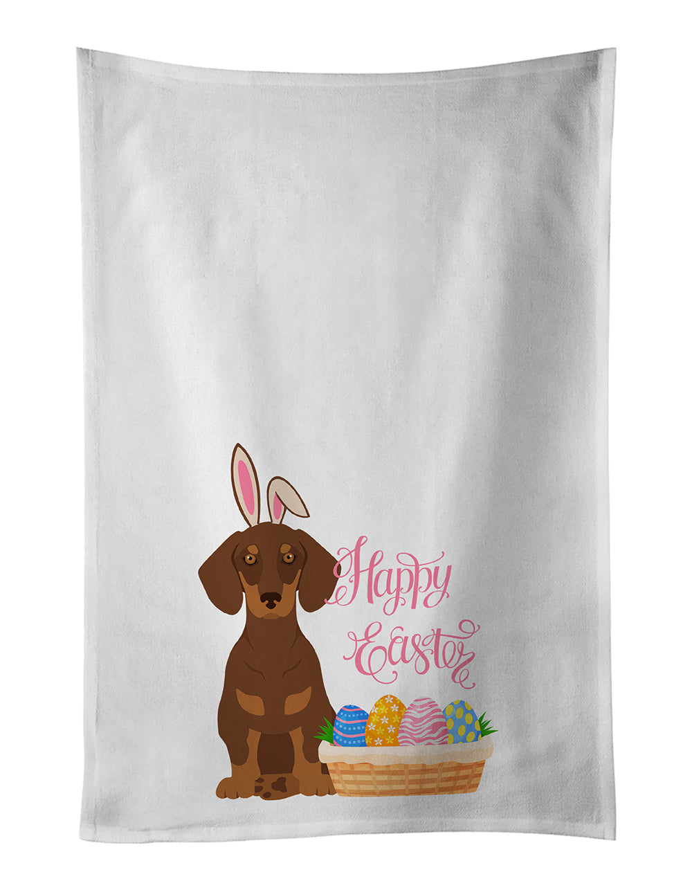 Chocolate and Tan Dachshund Easter Kitchen Towel Set of 2 White Dish Towels Decorative Bathroom Hand towel for Hand, Face, Hair, Yoga, Tea, Dishcloth, 19 X 28", White