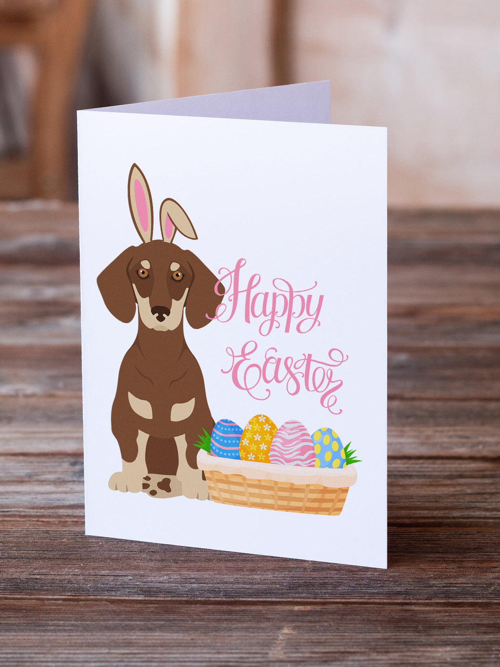 Chocolate and Cream Dachshund Easter Greeting Cards Pack of 8 Blank Cards with Envelopes Whimsical A7 Size 5x7
