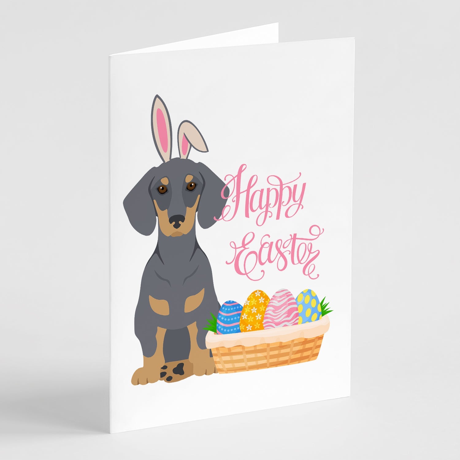 Blue and Tan Dachshund Easter Greeting Cards Pack of 8 Blank Cards with Envelopes Whimsical A7 Size 5x7