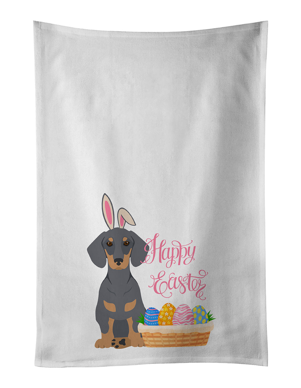 Blue and Tan Dachshund Easter Kitchen Towel Set of 2 White Dish Towels Decorative Bathroom Hand towel for Hand, Face, Hair, Yoga, Tea, Dishcloth, 19 X 28", White