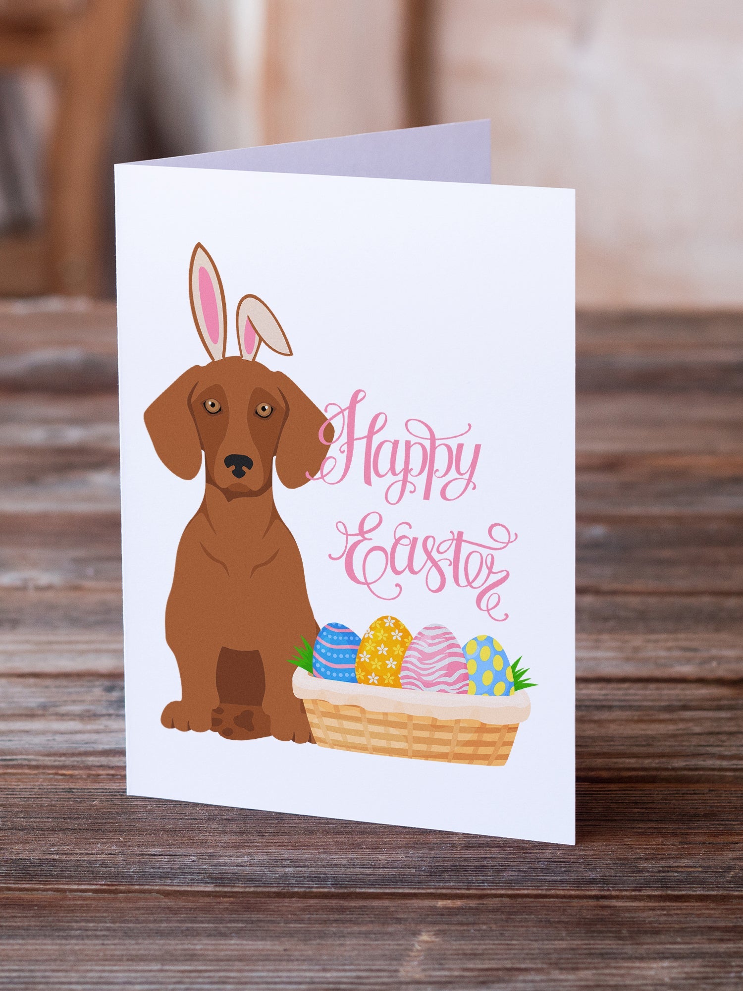 Red Dachshund Easter Greeting Cards Pack of 8 Blank Cards with Envelopes Whimsical A7 Size 5x7