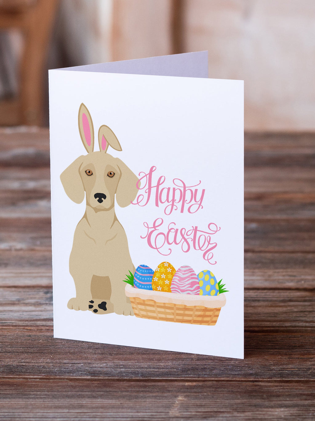 Cream Dachshund Easter Greeting Cards Pack of 8 Blank Cards with Envelopes Whimsical A7 Size 5x7