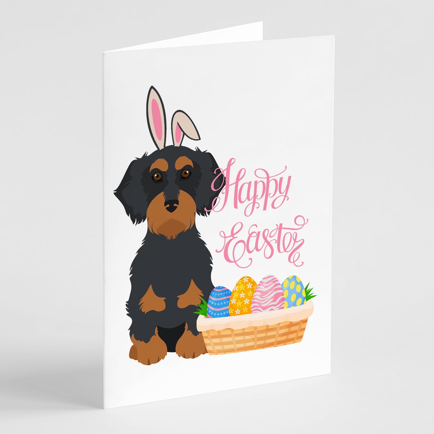 Wirehair Black and Tan Dachshund Easter Greeting Cards Pack of 8 Blank Cards with Envelopes Whimsical A7 Size 5x7
