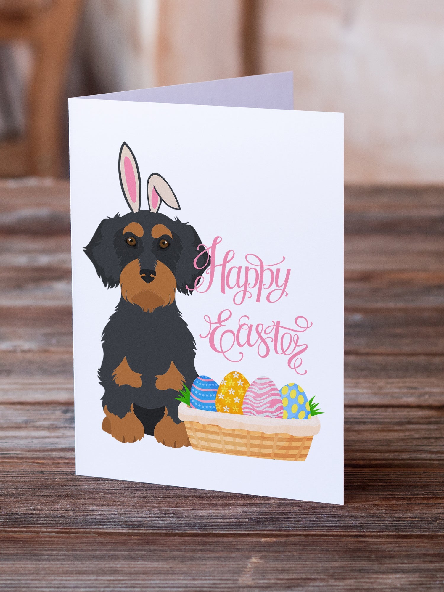 Wirehair Black and Tan Dachshund Easter Greeting Cards Pack of 8 Blank Cards with Envelopes Whimsical A7 Size 5x7